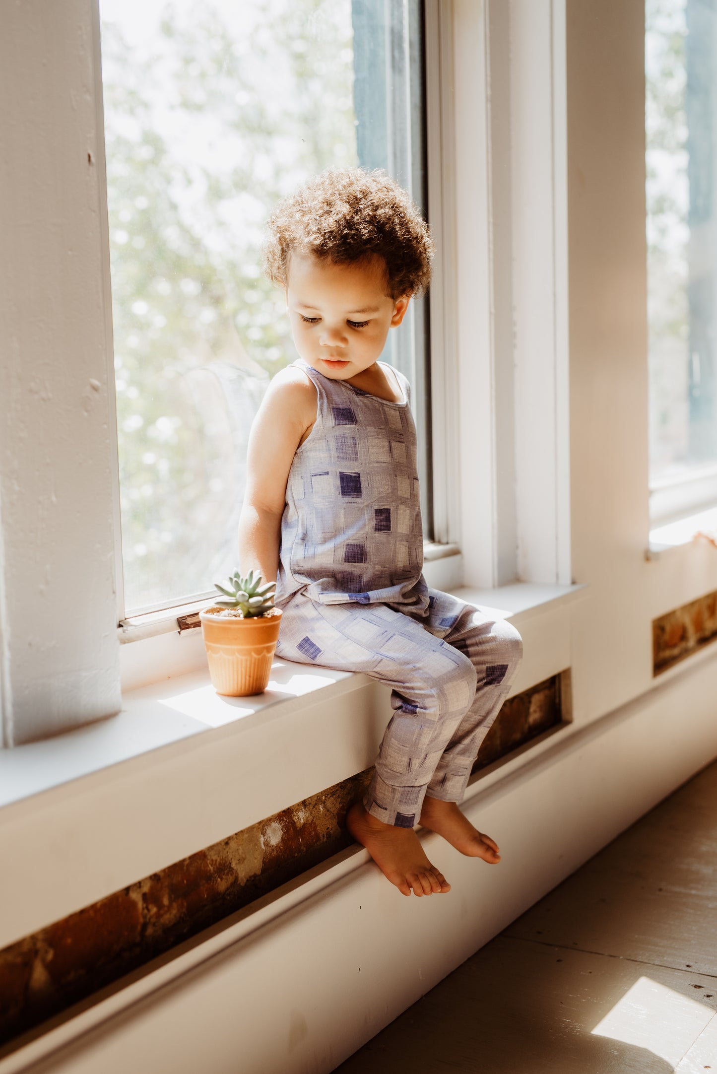 Tank Zipper Romper | Blue Squares - One Kind Clothing, LLC