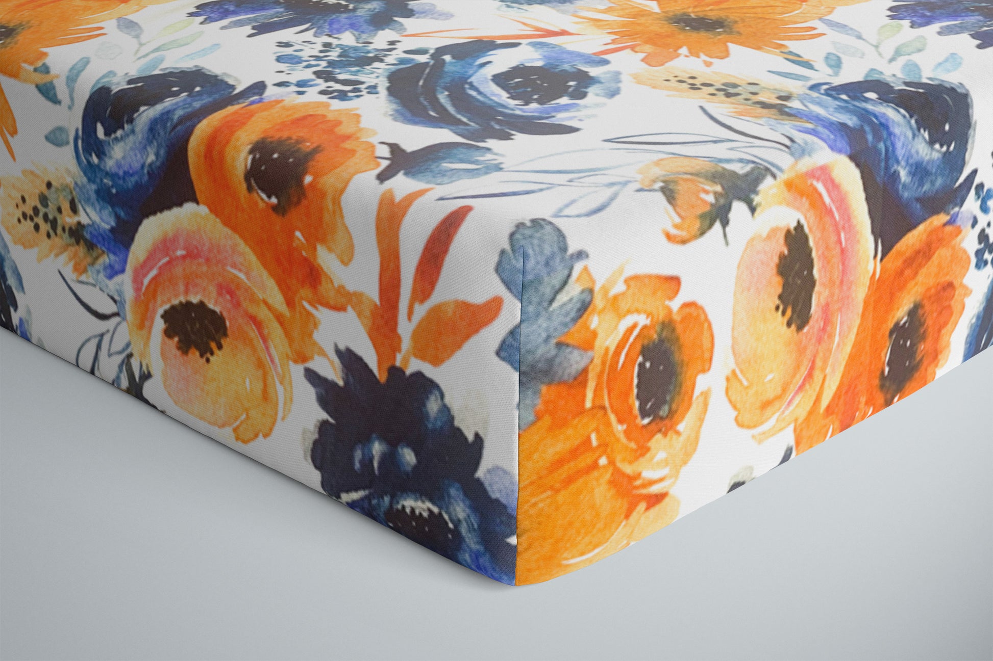 Mini Crib / Pack N Play Sheet | Navy Orange Floral - One Kind Clothing, LLC