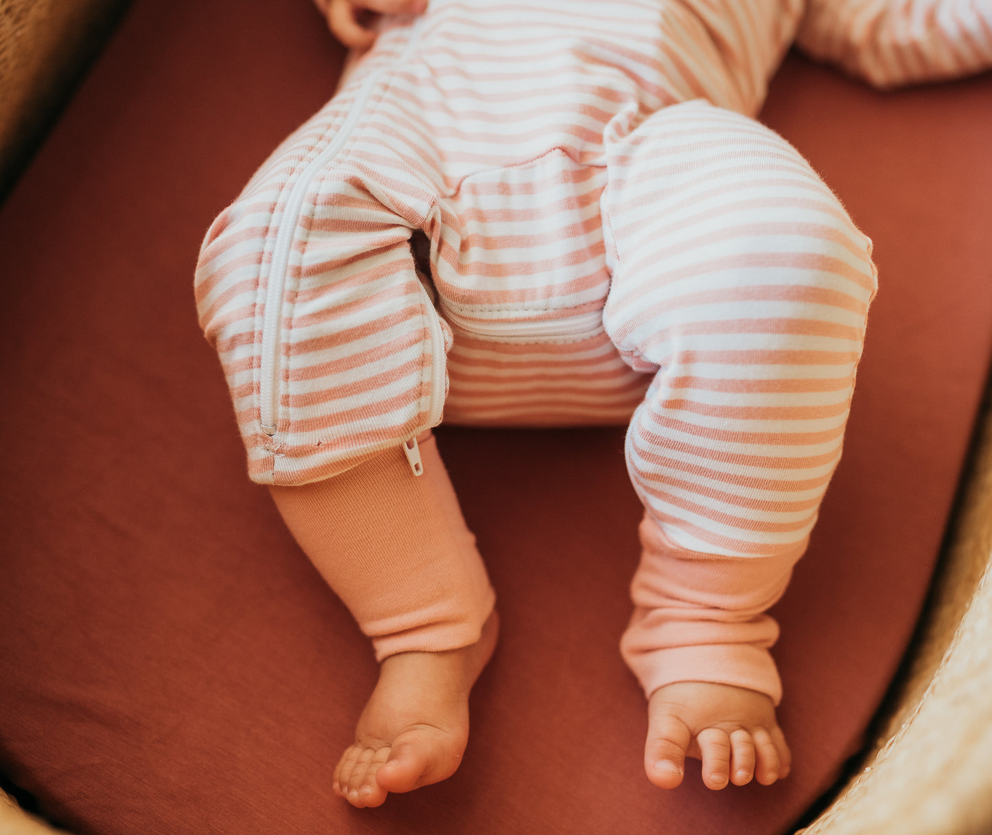 Double Zipper Bamboo Baby Sleeper | Pink Stripe - One Kind Clothing, LLC