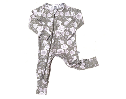 Double Zipper Bamboo Baby Sleeper | Gray Floral - One Kind Clothing, LLC