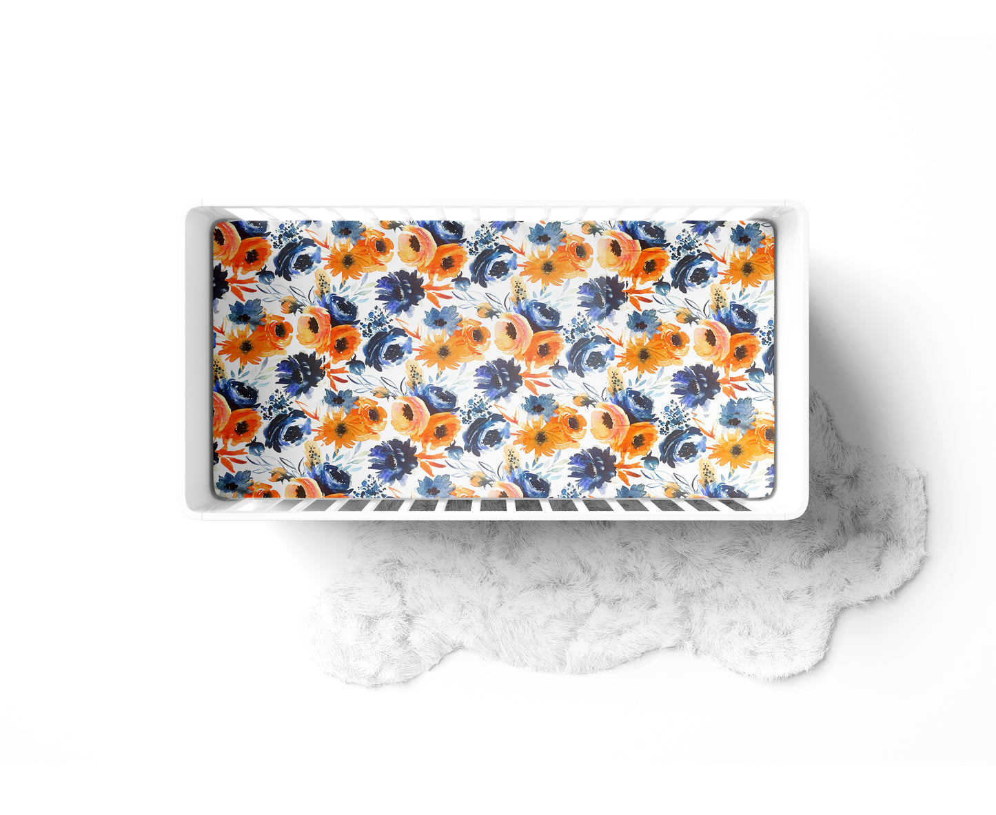 Mini Crib / Pack N Play Sheet | Navy Orange Floral - One Kind Clothing, LLC
