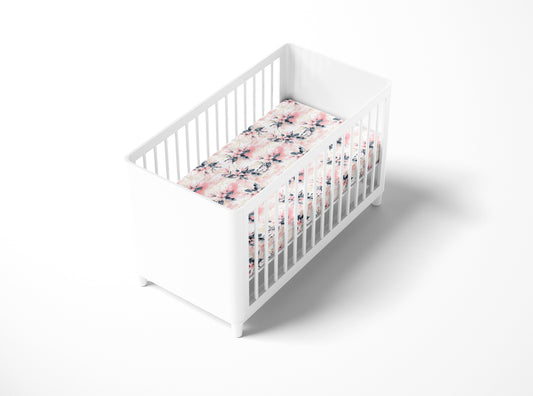 Mini Crib / Pack N Play Sheet | Pink and White Floral - One Kind Clothing, LLC