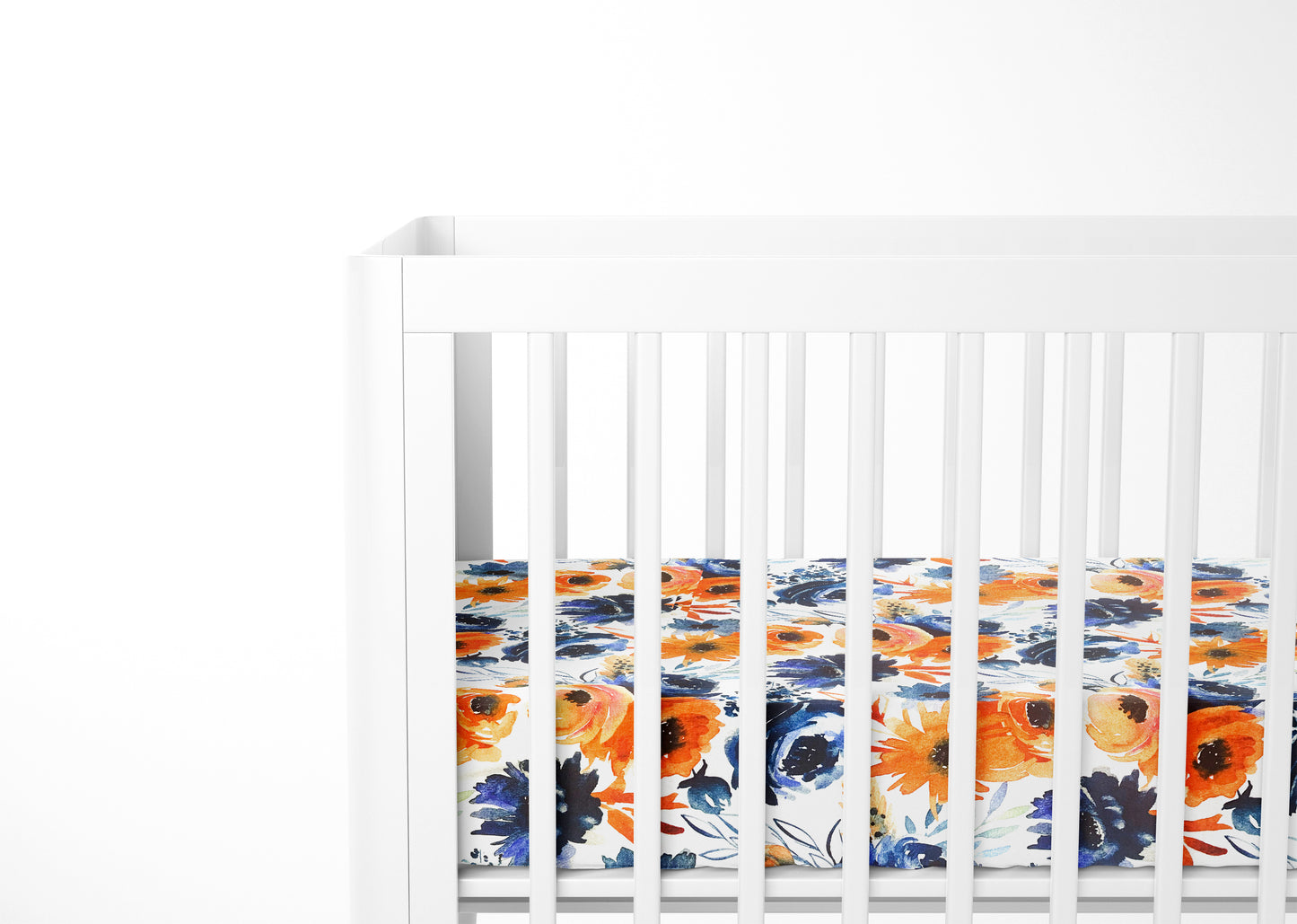 Mini Crib / Pack N Play Sheet | Navy Orange Floral - One Kind Clothing, LLC