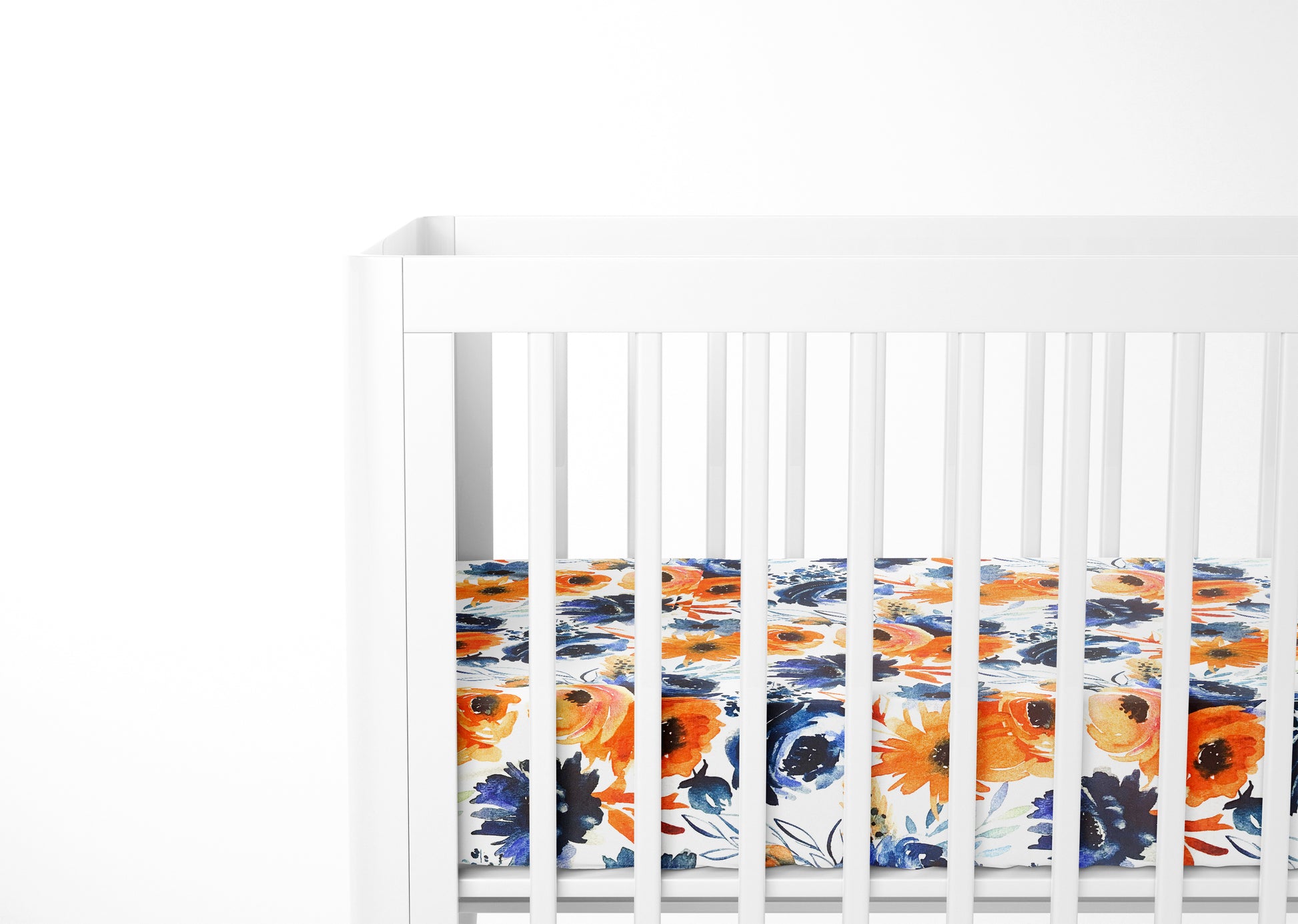Mini Crib / Pack N Play Sheet | Navy Orange Floral - One Kind Clothing, LLC
