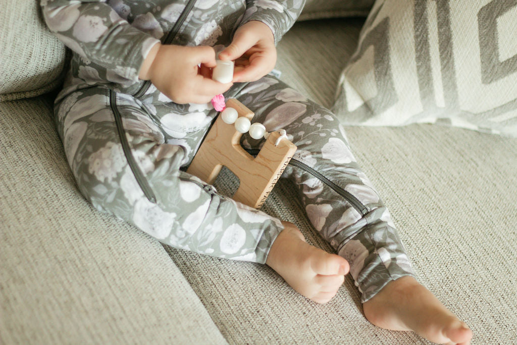 Double Zipper Bamboo Baby Sleeper | Gray Floral - One Kind Clothing, LLC
