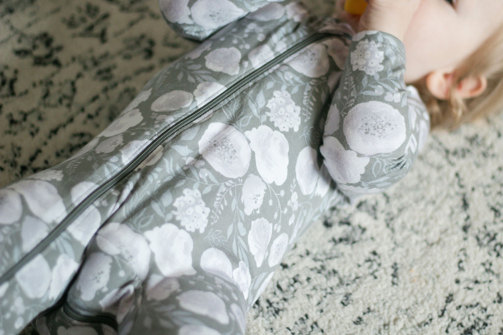 Double Zipper Bamboo Baby Sleeper | Gray Floral - One Kind Clothing, LLC