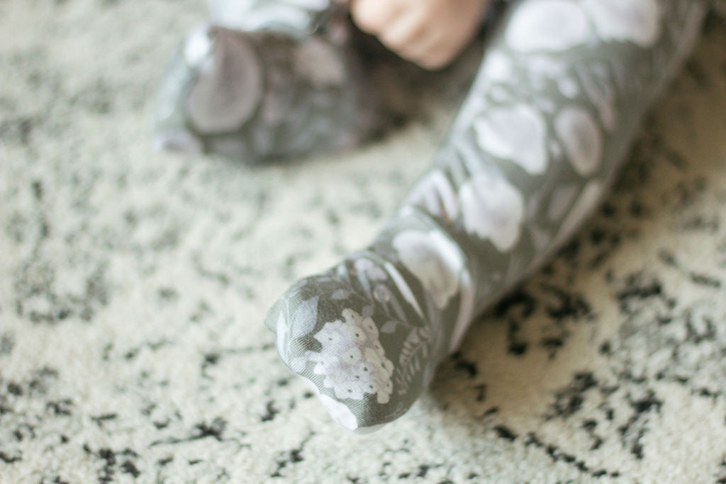 Double Zipper Bamboo Baby Sleeper | Gray Floral - One Kind Clothing, LLC
