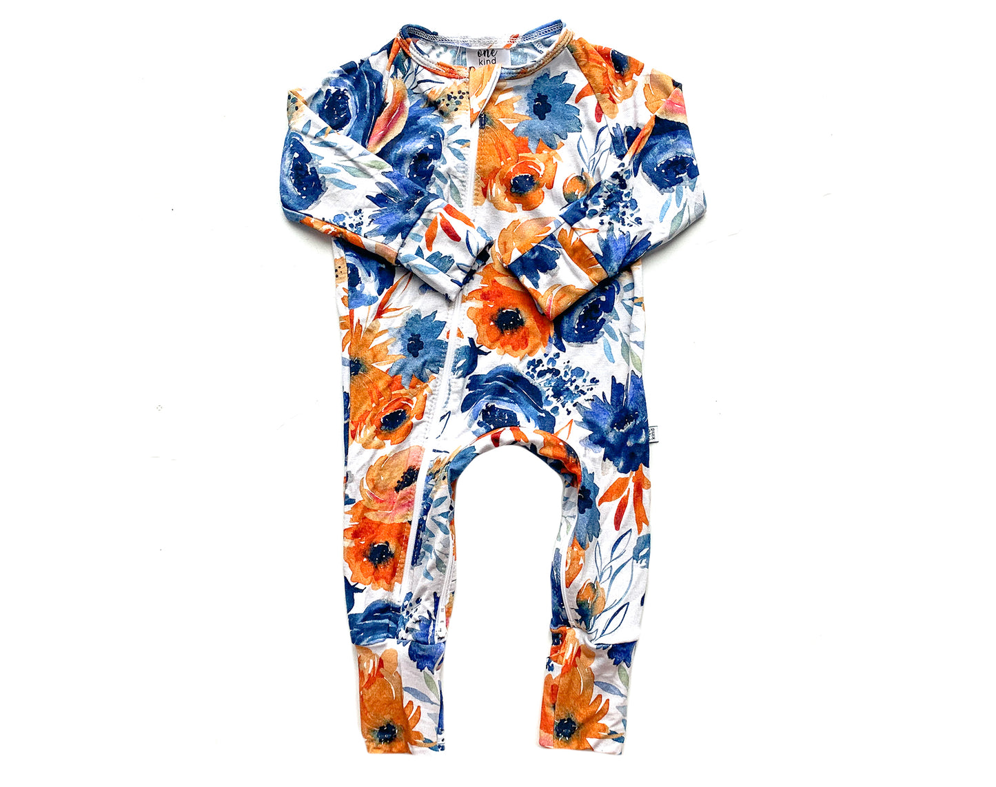 Double Zipper Bamboo Baby Sleeper | Navy Orange Floral - One Kind Clothing, LLC