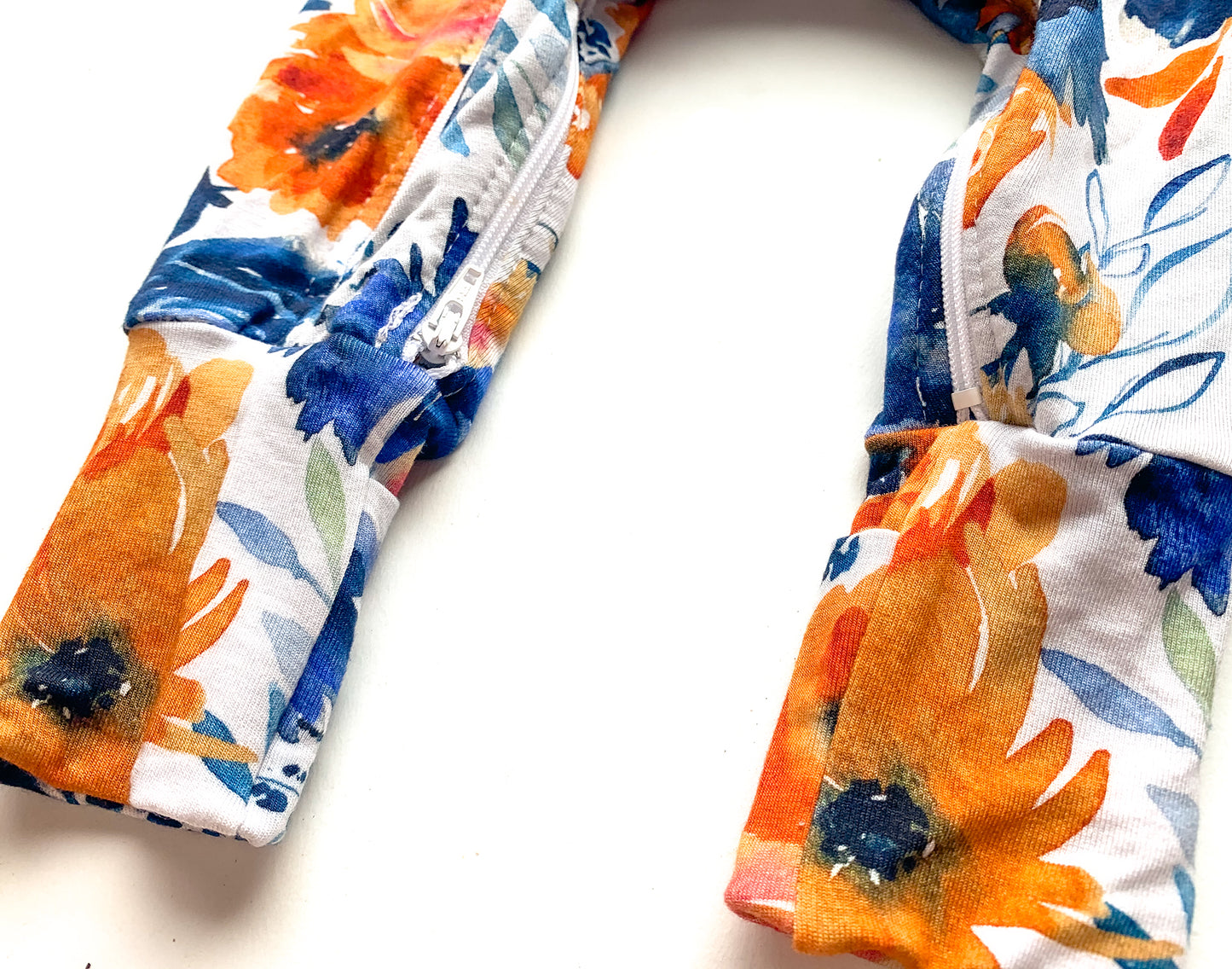 Double Zipper Bamboo Baby Sleeper | Navy Orange Floral - One Kind Clothing, LLC