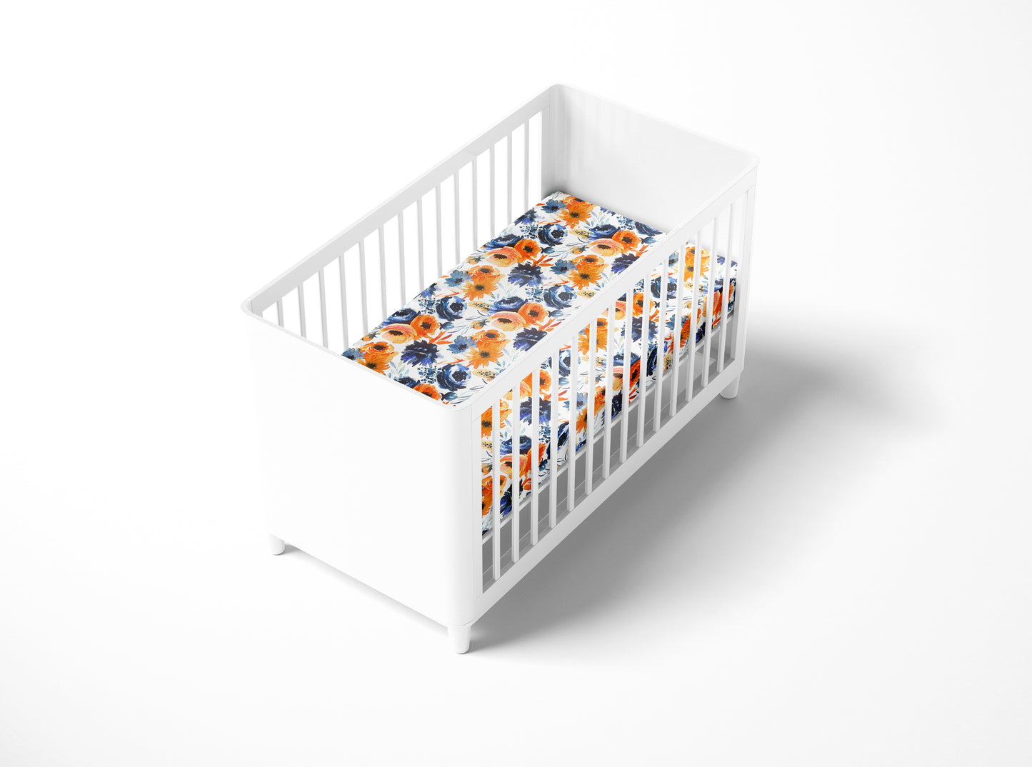 Mini Crib / Pack N Play Sheet | Navy Orange Floral - One Kind Clothing, LLC
