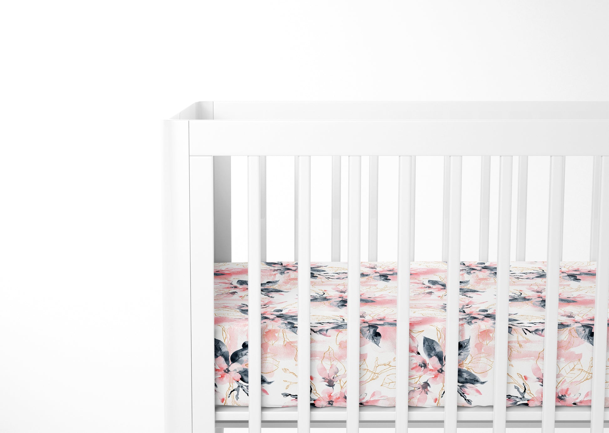 Mini Crib / Pack N Play Sheet | Pink and White Floral - One Kind Clothing, LLC