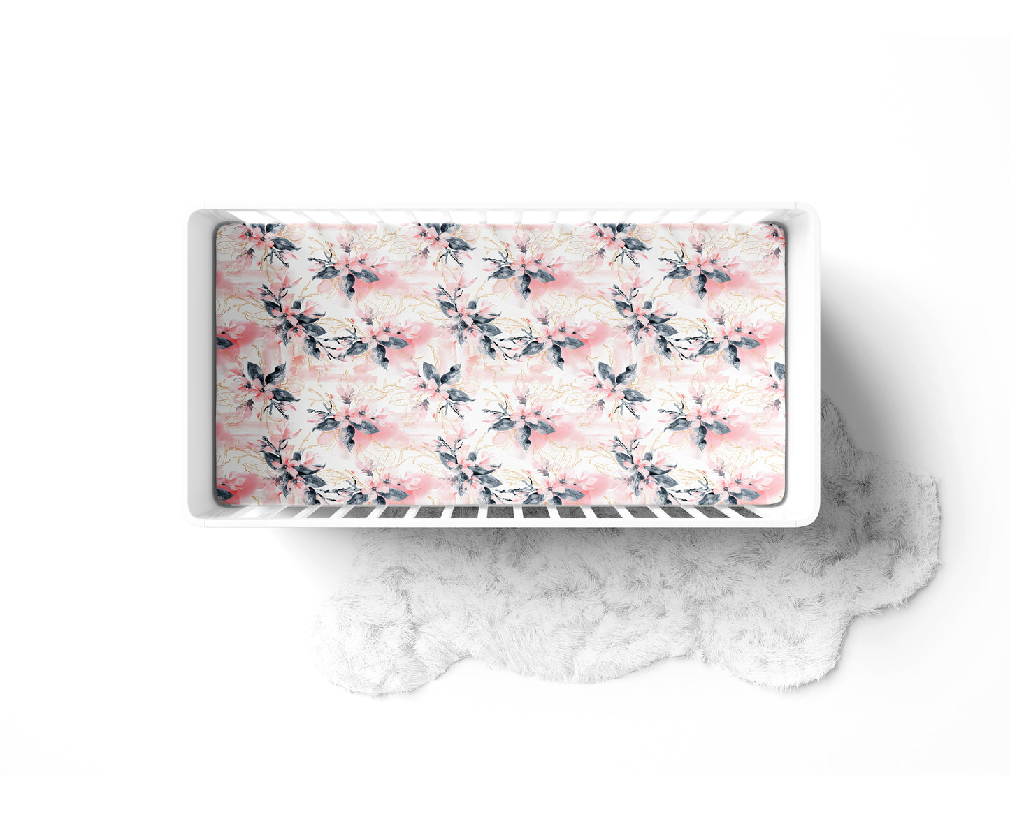 Mini Crib / Pack N Play Sheet | Pink and White Floral - One Kind Clothing, LLC