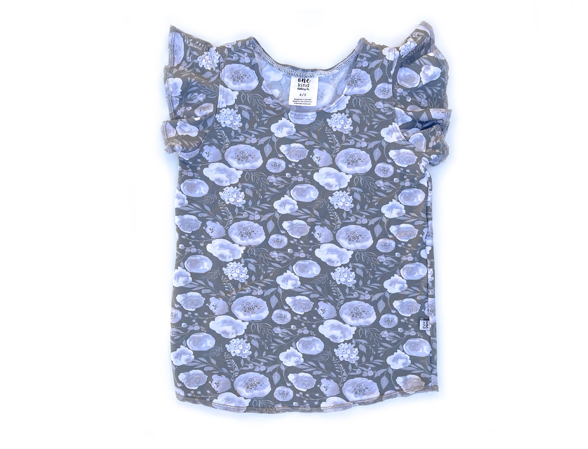 Flutter Top | Gray Floral - One Kind Clothing, LLC