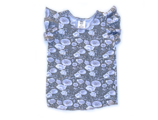 Flutter Top | Gray Floral - One Kind Clothing, LLC