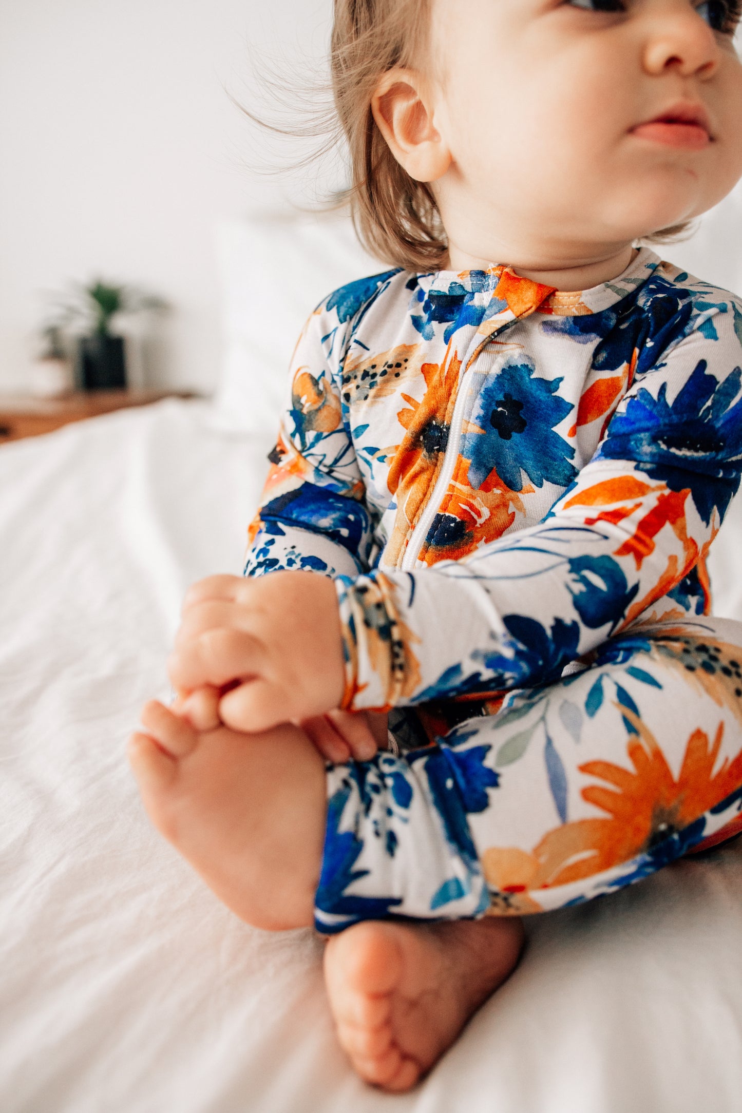 Double Zipper Bamboo Baby Sleeper | Navy Orange Floral - One Kind Clothing, LLC