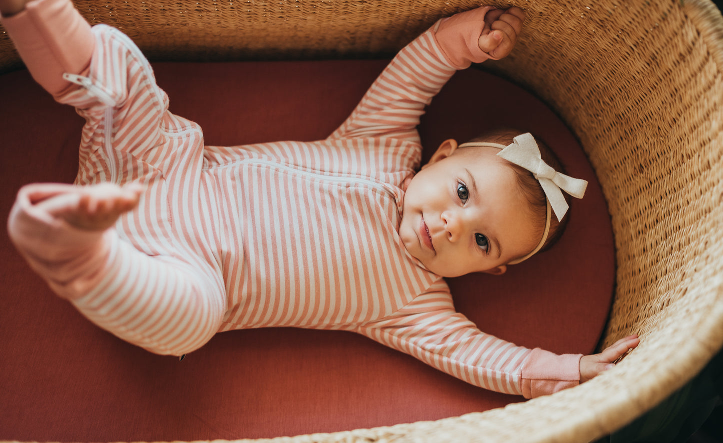 Double Zipper Bamboo Baby Sleeper | Pink Stripe - One Kind Clothing, LLC